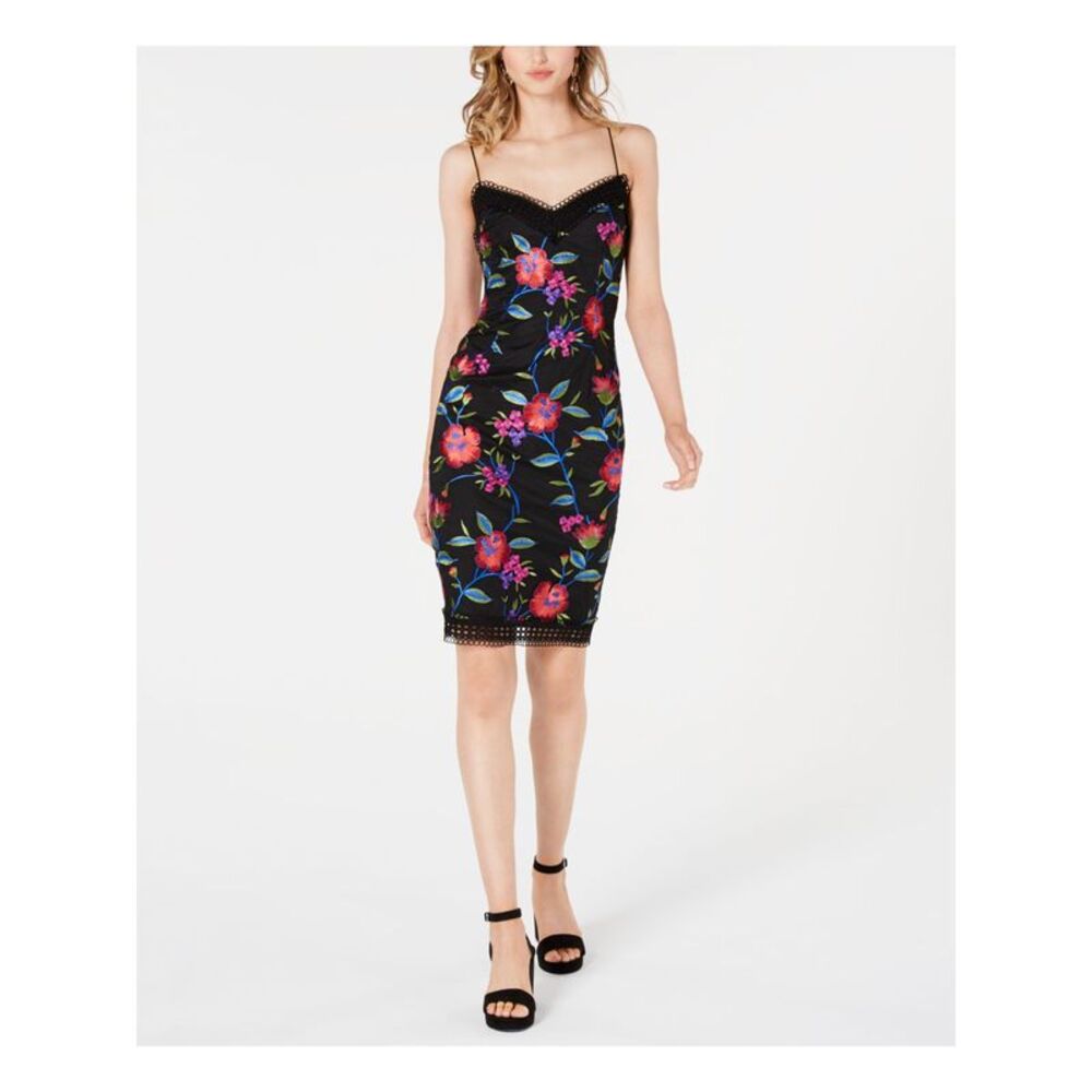 AIDAN AIDAN MATTOX Womens Black Spaghetti Strap Above The Knee Body Con Dress 0